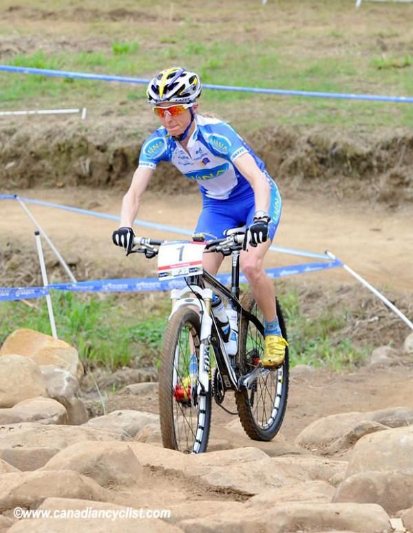 Catharine Pendrel looks for the best line through the rocks