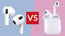 Apple AirPods 3rd Gen and Apple AirPods 2nd Gen on coloured background