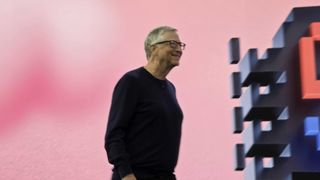 Bill Gates on stage at Microsoft's 50th Anniversary event