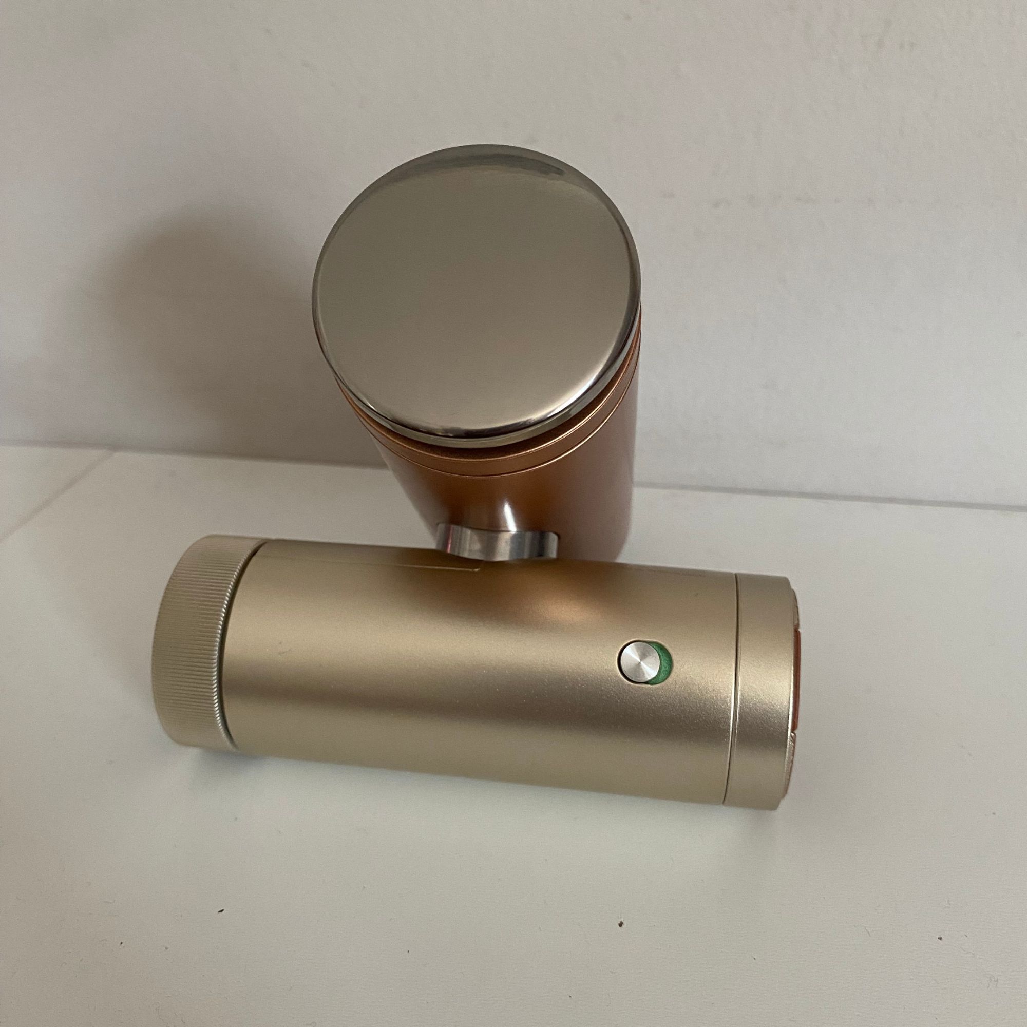Front view of the Shark ChillPill in freestanding mode on a white surface with InstaChill cooling plate attached