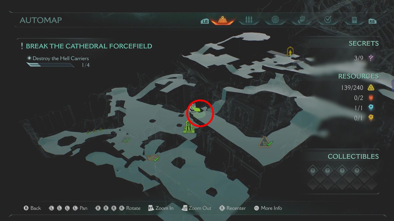Doom: The Dark Ages Holy City of Aratum secrets - A map highlighting the location of a life sigil above a Sentinel Shrine.
