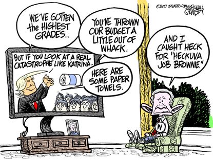 Political cartoon U.S. Trump Puerto Rico hurricane George W Bush
