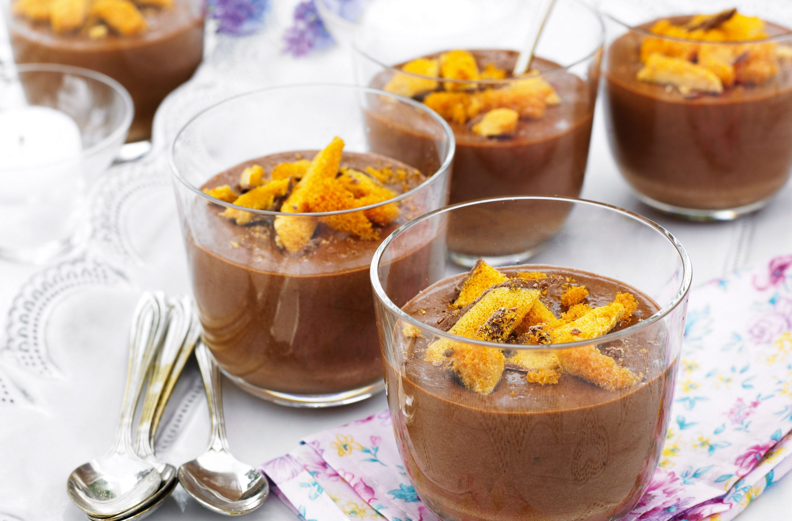 Chocolate honeycomb mousse pots