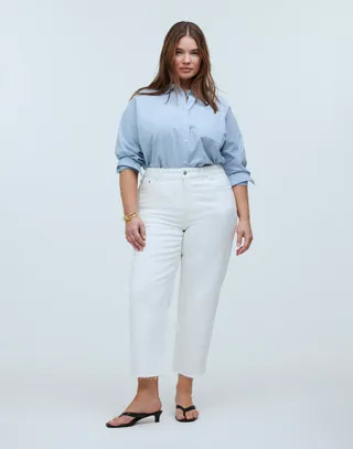 The Plus '90s Straight Crop Jean in Tile White: Raw-Hem Edition