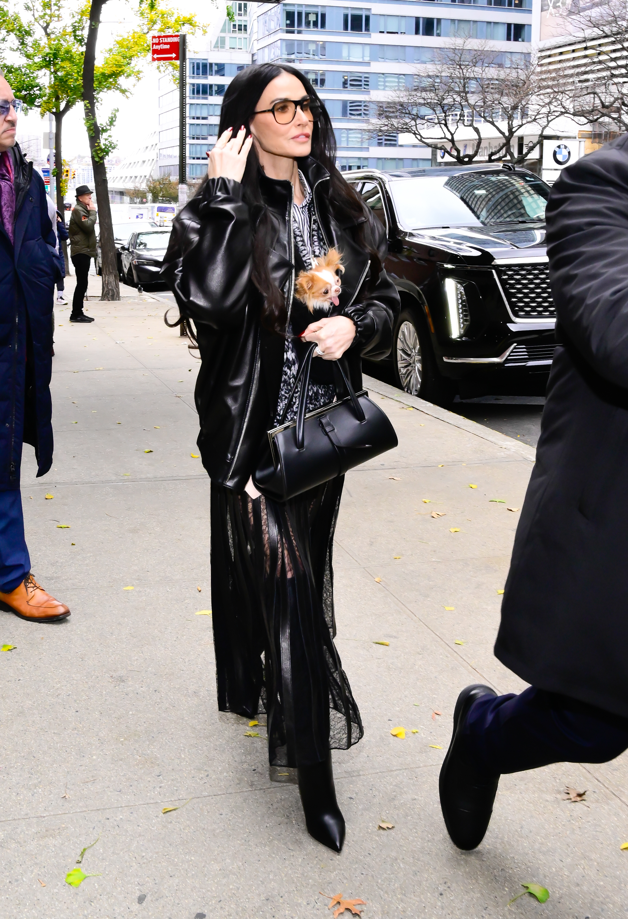 NEW YORK, NEW YORK - NOVEMBER 11: Demi Moore and dog Pilaf are seen on November 11, 2025 in New York City.