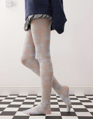 Reclaimed Vintage Floral Lace Tights in Ice Blue