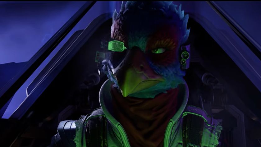 Fox McCloud's rival Falco sitting in the cockpit of an Arwing in a screenshot taken from Star Fox for the Nintendo Switch 2