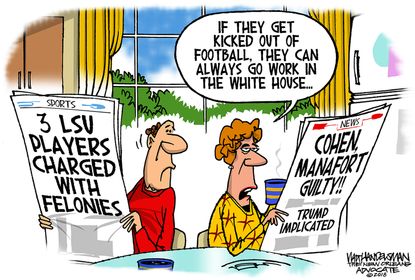 Political cartoon U.S. Trump Michael Cohen Paul Manafort&nbsp;guilty LSU football