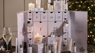 The White Company beauty advent calendar 2022 with products displayed on the outside