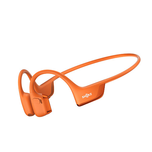 Orange Shokz OpenRun Pro 2 bone conduction headphones on a white background