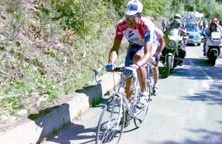 1992 and 1993 Giro d'Italia champion Miguel Indurian on the Mortirolo for the first time in his career