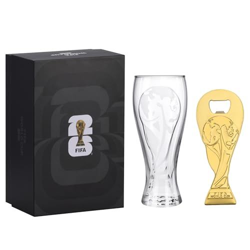 Official Fifa World Cup 2026 Edition - 17oz Pilsner Beer Glass & 6-Inch Trophy Bottle Opener Gift Set
