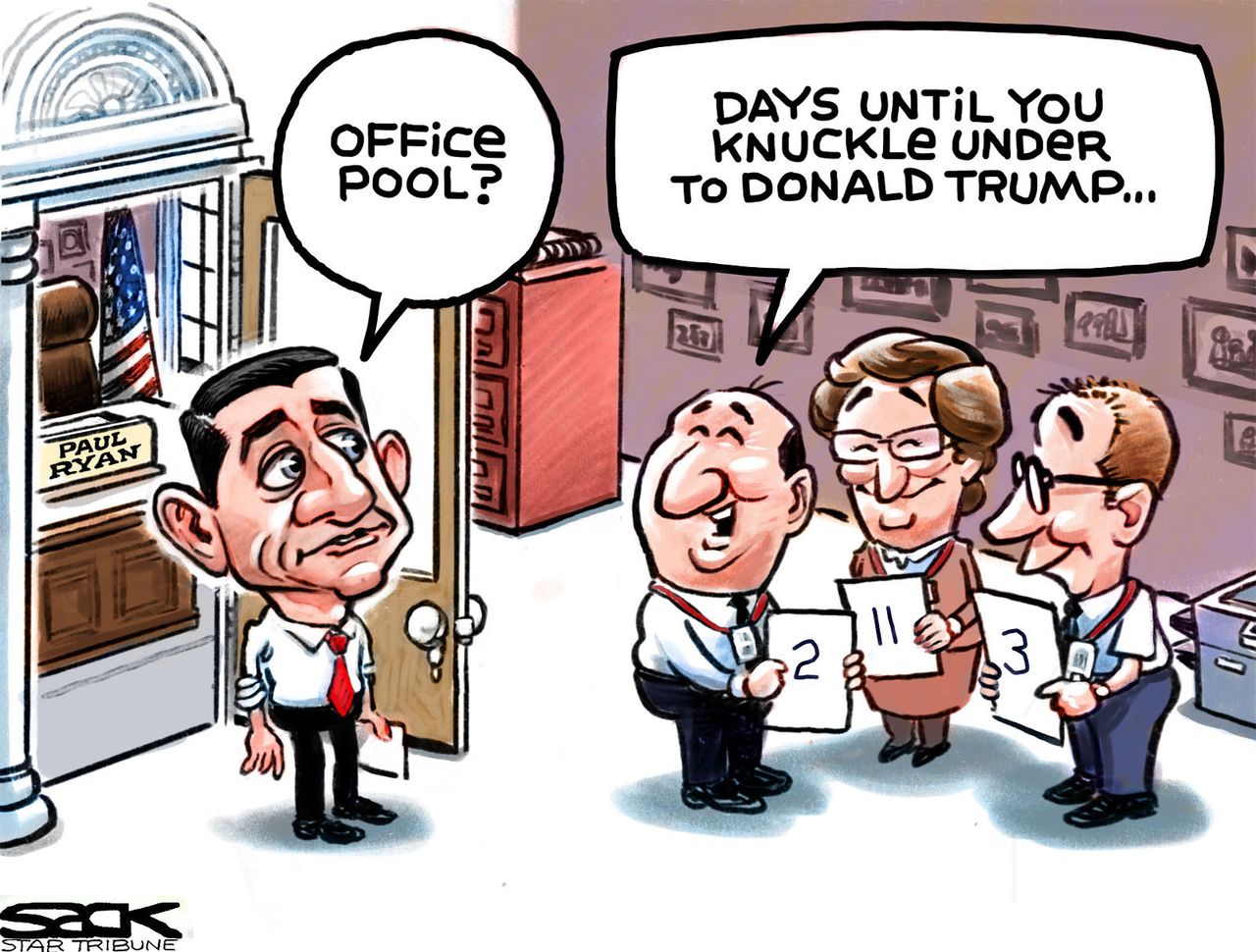 Political Cartoon U.S. Paul Ryan Trump 2016