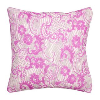 rectangular cushion in pink and white with lace pattern