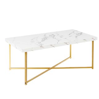 A rectangular coffee table with a marble top