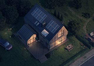 solar panels on roof on timber clad house