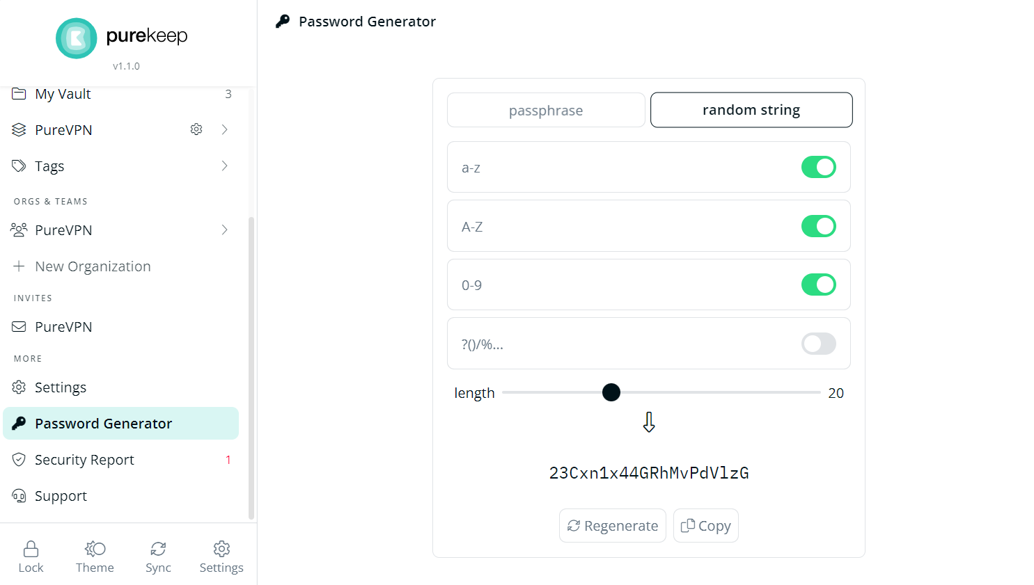 PureKeep password generator