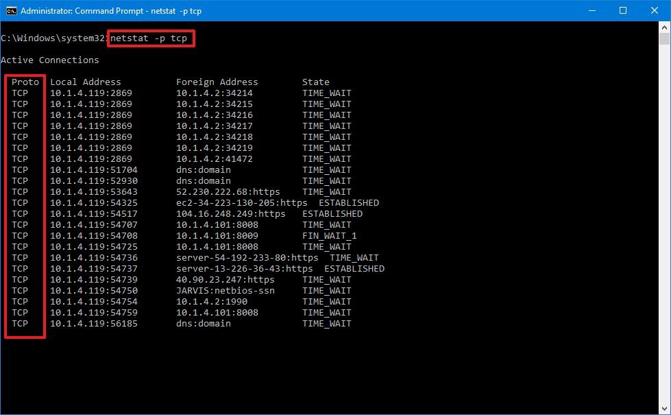 Netstat -p tcp