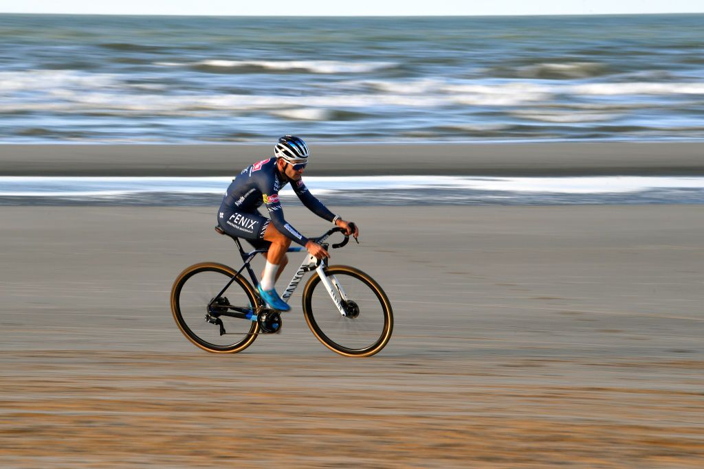 MIDDELKERKE BELGIUM JANUARY 09 Gianni Vermeersch of Belgium competes during the 105th Belgian National Cyclocross Championships 2022 Mens Elite bkmiddelkerke on January 09 2022 in Middelkerke Belgium Photo by Luc ClaessenGetty Images