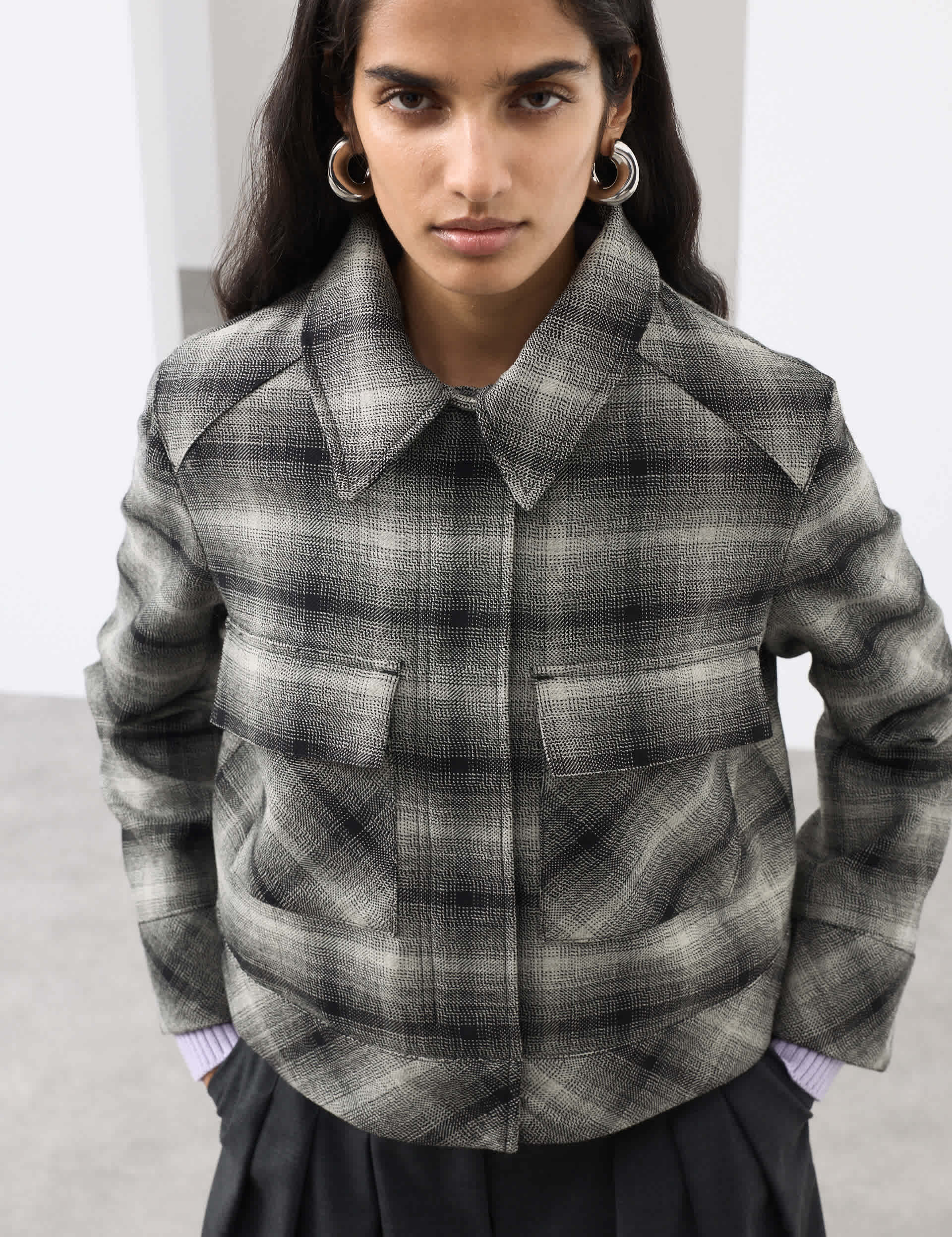 Pure Wool Checked Cropped Jacket