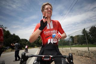 V for victory: a happy Cees Bol (Team Sunweb) after winning stage 7 of the 2019 Tour of California