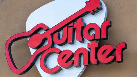 Facade of Guitar Center store in Emeryville, California with logo visible, November 12, 2025