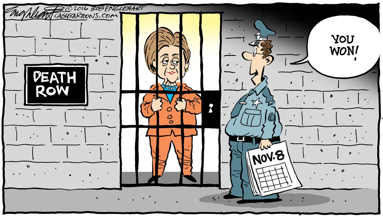 Political cartoon US Hillary Clinton election 2016 jail