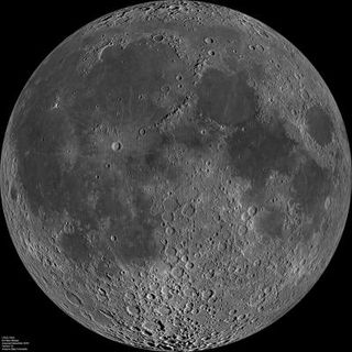 This is a composite image of the lunar nearside taken by the Lunar Reconnaissance Orbiter in June 2009, note the presence of dark areas of maria on this side of the moon.