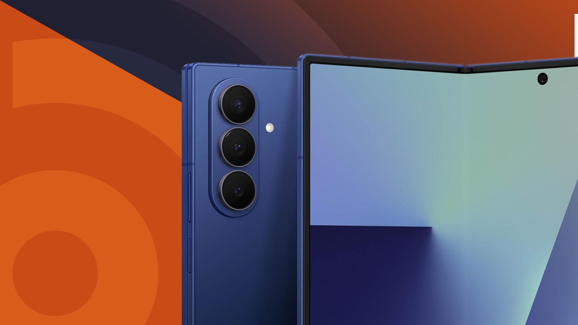 Samsung Galaxy Z Fold 7 in blue on an orange TechRadar banner
