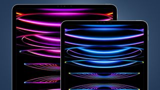 Två stycken iPad Pro-modeller visas upp mot en mörkblå bakgrund.