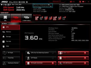 MSI BIOS showing CPU and motherboard temperatures