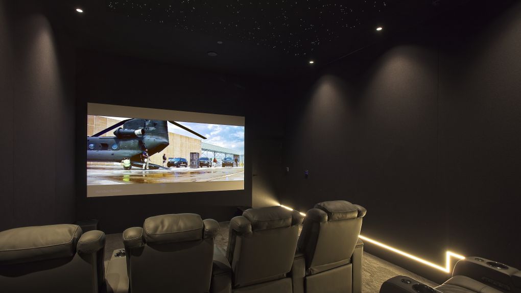 Left angle shot from Hove home theater installation by Dr Smart Homes and AWE Europe