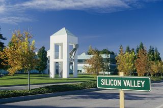 Mockup of Silicon Valley in front of a random HQ building