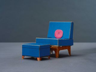 Blue chair and ottoman, part of Barbie Dreamhouse furniture