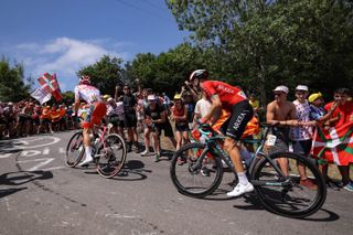 Neilson Powless and Laurent Pichon in the breakaway at the 2023 Tour de France stage 3