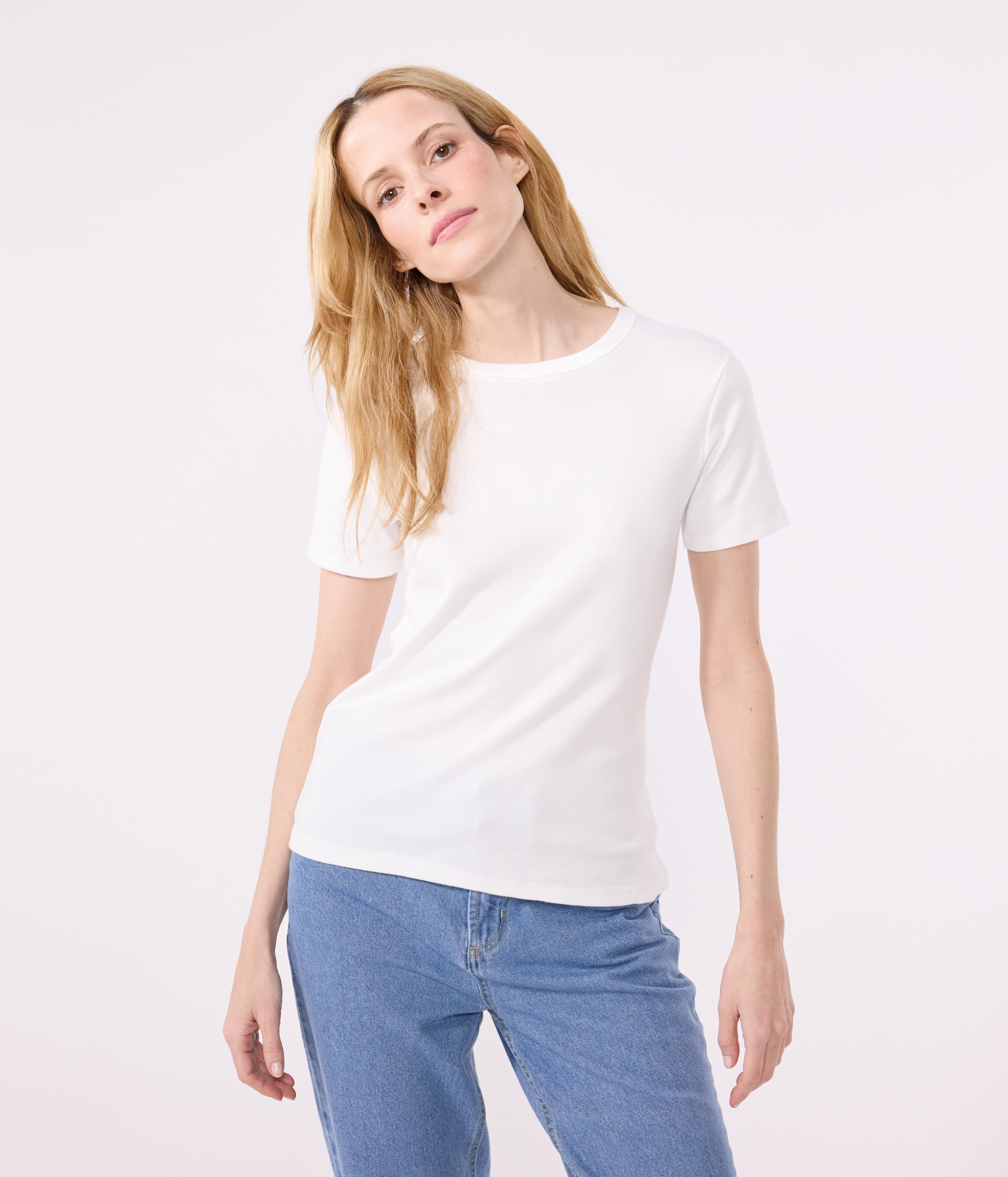 Women's Iconic Plain Short-Sleeved Rib Knit T-Shirt