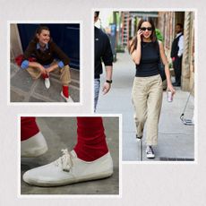 A collage of street style, runway, celebrity, and influencer imagery showcasing canvas sneakers, a Gen Z sneaker trend.