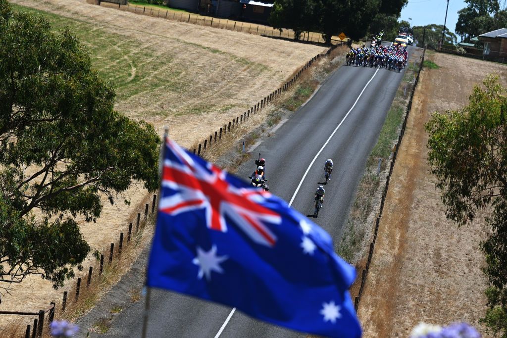 GUMERACHA AUSTRALIA JANUARY 21 A general view of Fergus Browning of Australia and Zac Marriage of Australia and ARA Australian Cycling Team compete in the breakaway during the 25th Santos Tour Down Under 2025 Stage 1 a 1507km stage from Prospect to Gumeracha 342m UCIWT on January 21 2025 in Gumeracha Australia Photo by Dario BelingheriGetty Images