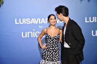 Vanessa Hudgens and Austin Butler attend the photocall at the Unicef Summer Gala Presented by Luisaviaroma at on August 09, 2019
