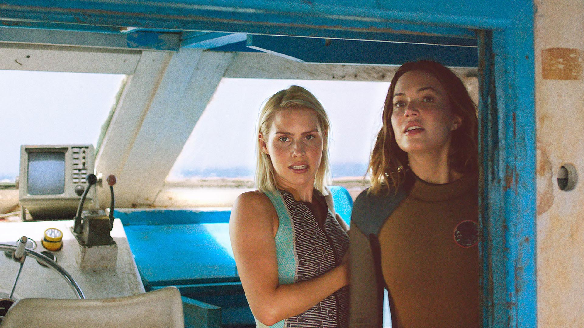 Claire Holt and Mandy Moore aboard a ship in 47 Meters Down