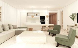 Dirand has used light woods and cream-coloured travertines in the apartments generously