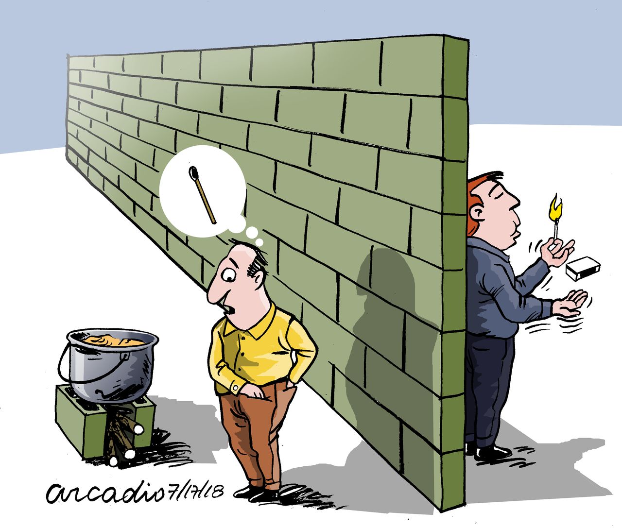 Political cartoon U.S. Trump border wall U.S. Mexico