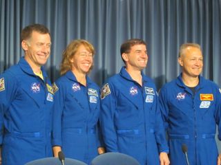 STS-135 Crew at Post-Landing Press Conference