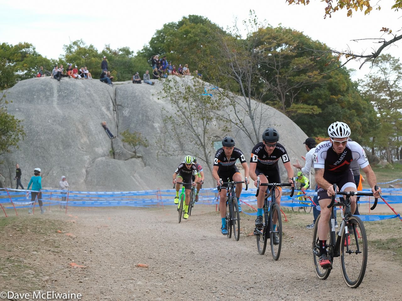 Dylan McNicholas (Polartec) leading the race past Tablet Rock