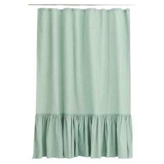 Flounce-trimmed Shower Curtain in Sage Green