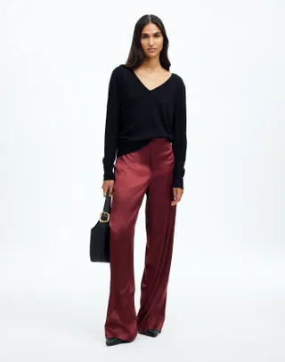 MW, Pull-On Straight Pants in Stretch Satin