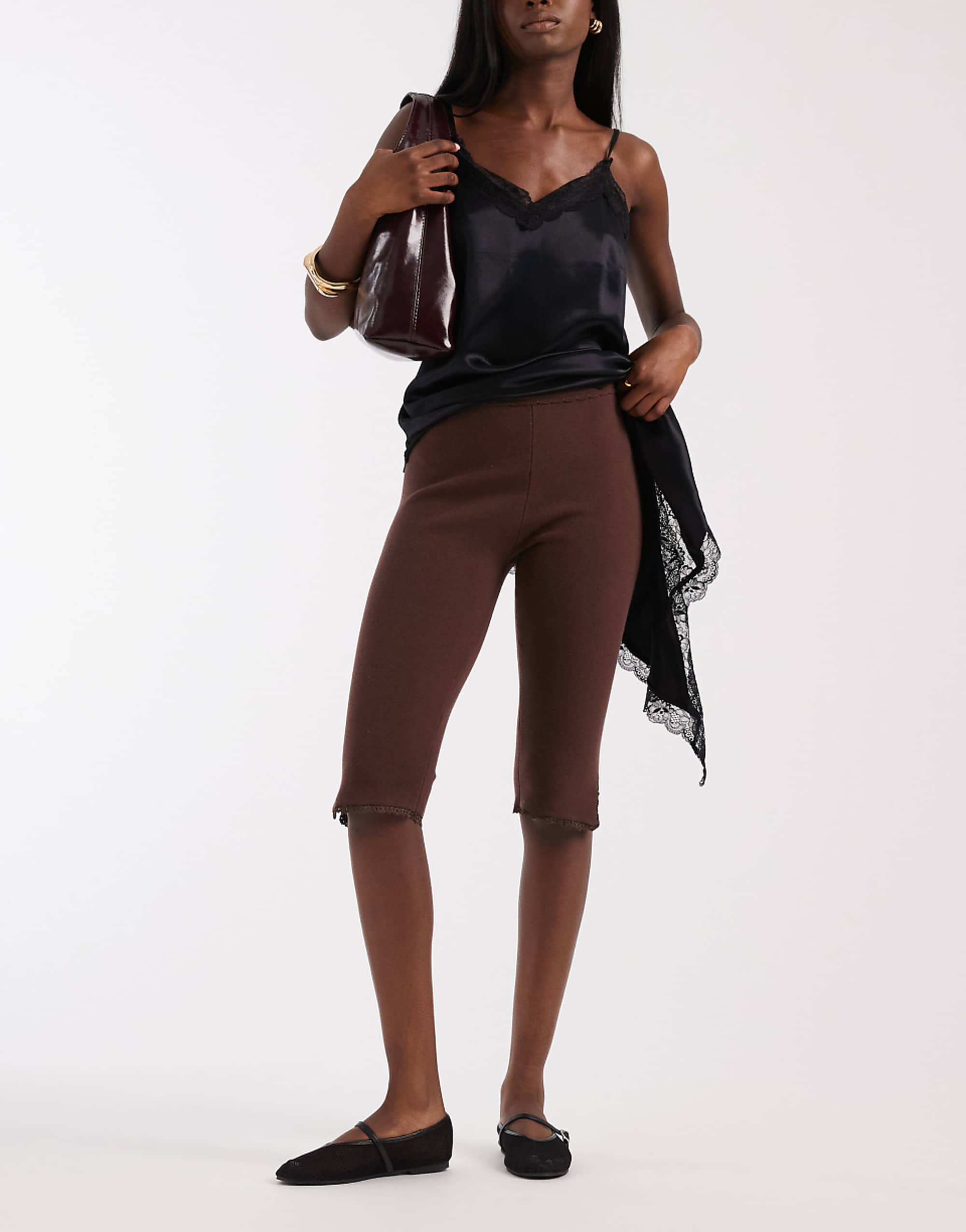 House of Linen Knit Capri Pants in Brown