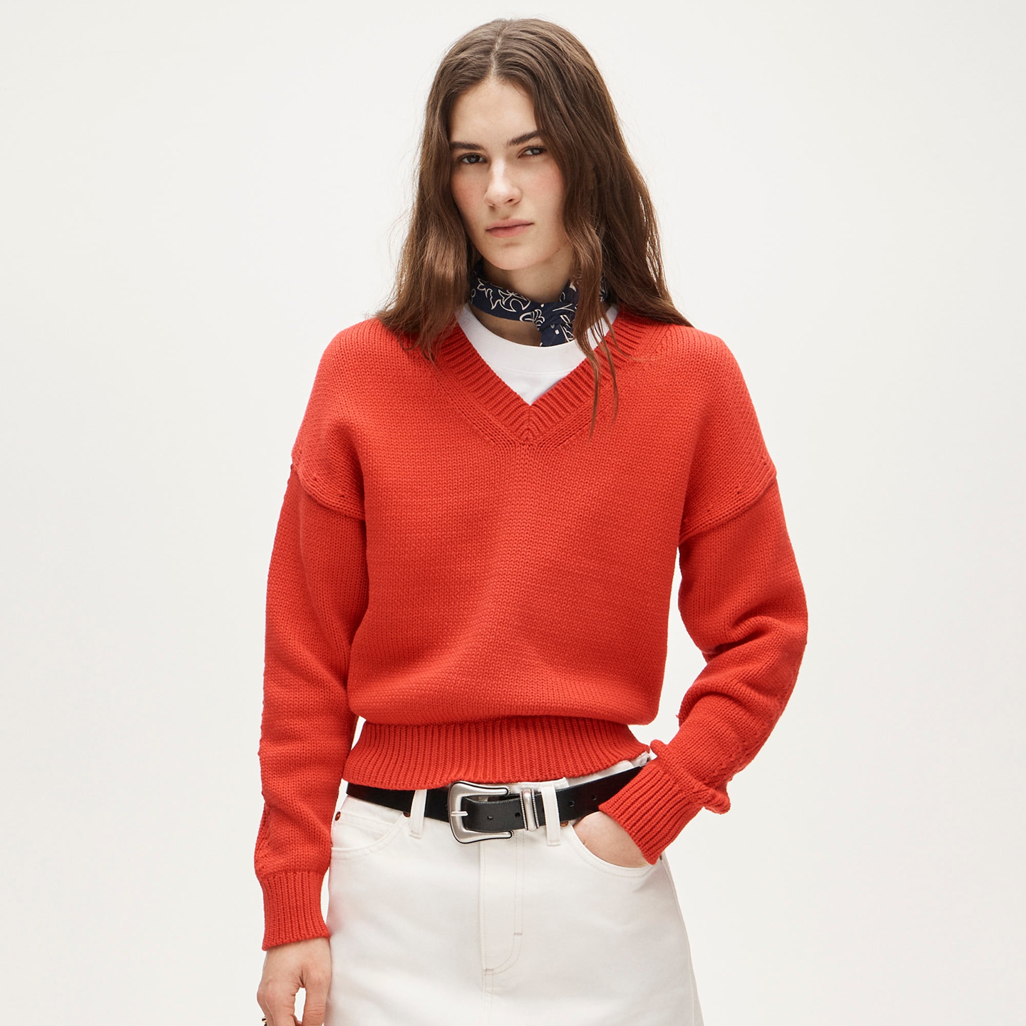 Cotton V-Neck Pullover Sweater