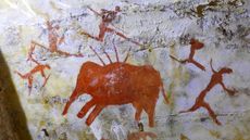 A replica painting from the Cave of Altamira (Cueva de Altamir) in Santillana del Mar in Cantabria, Spain, which has cave paintings created between 18,500 and 14,000 years ago during the Upper Palaeolithic by paleo human settlers. The earliest paintings in the cave were drawn around 35,600 years ago. 