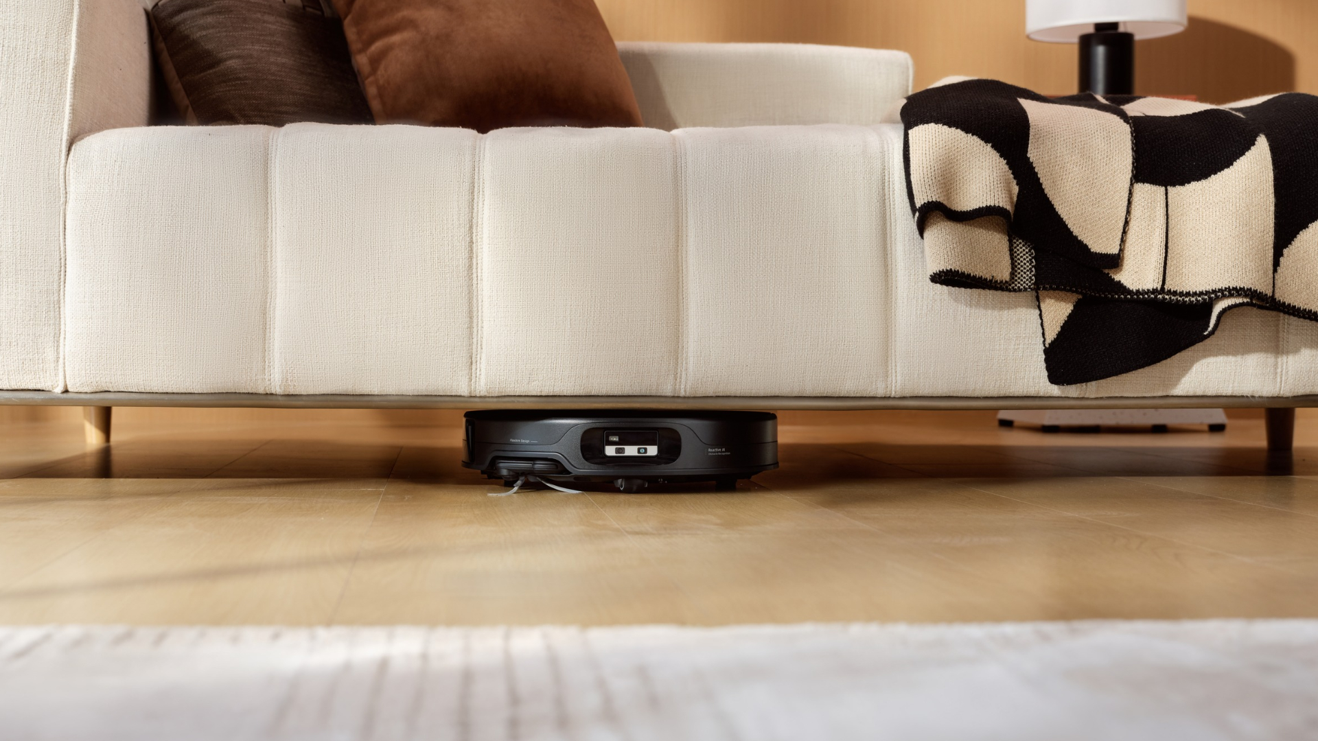 Roborock Saros 20 Neo Robot Vacuum cleaning a home around obstacles